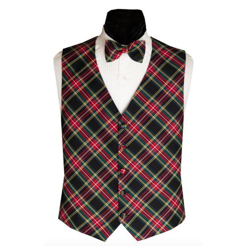 Christmas Black and Red Tartan Plaid Vest and Bow Tie Set